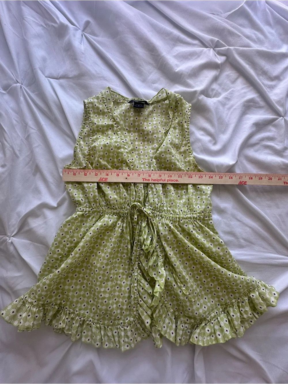 Moda International Lime Green Daisy Drawstring Ruffle Dress - Picture 3 of 4